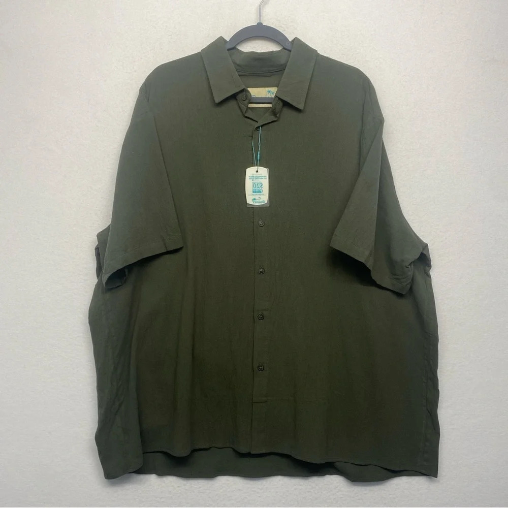 Royaura‎ Hawaiian Mens Green Button Up Short Sleeve Shirt- Size 4XL